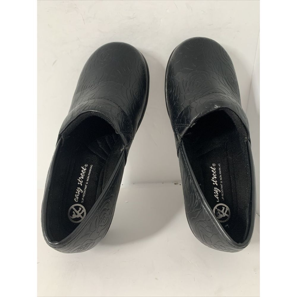 Easy Street Womens Origin Clogs Shoes Black Leather Floral Slip On 8 W New - Picture 5 of 7